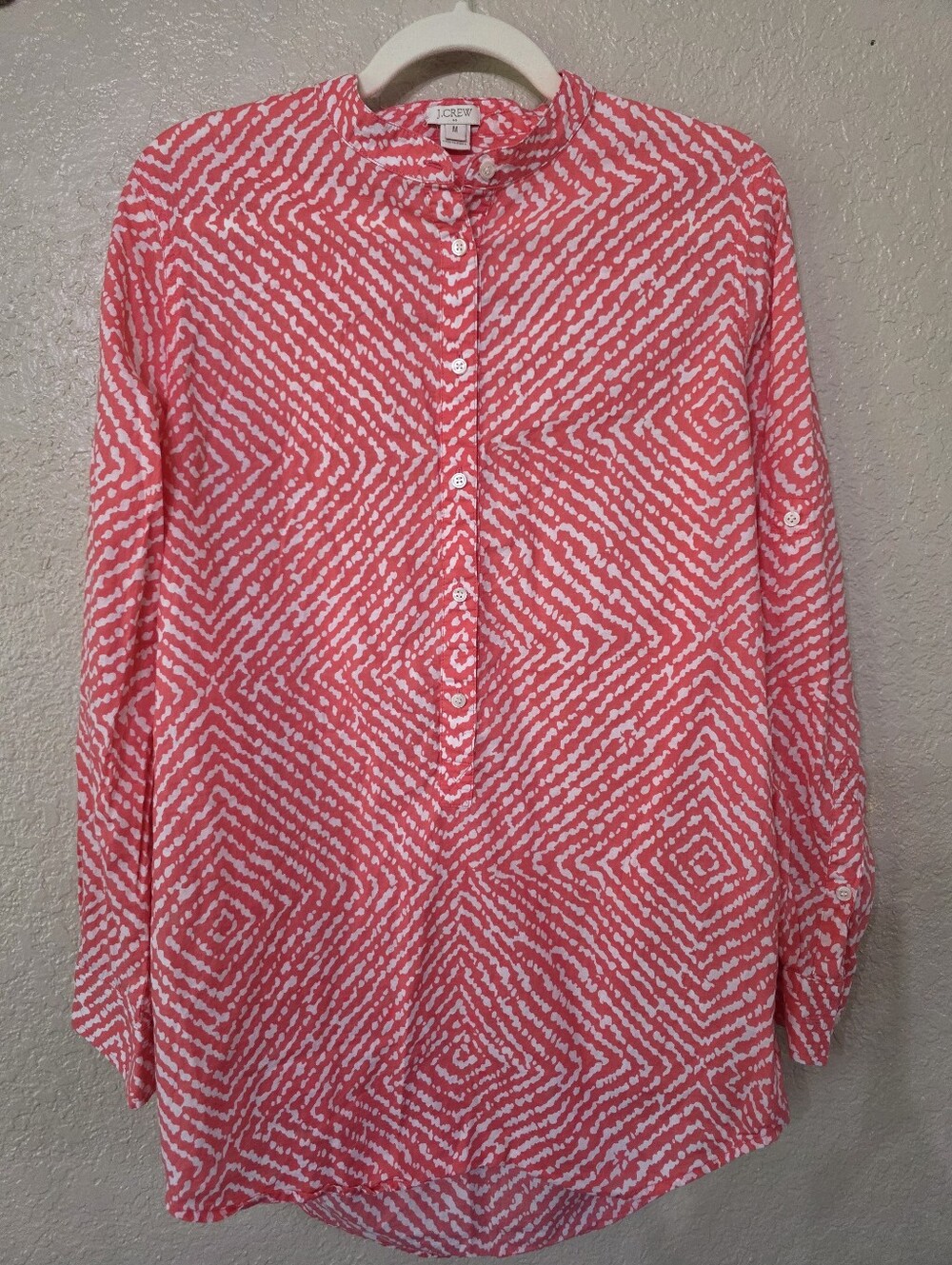 J. Crew Pink and White Geometric Button-Down Blouse